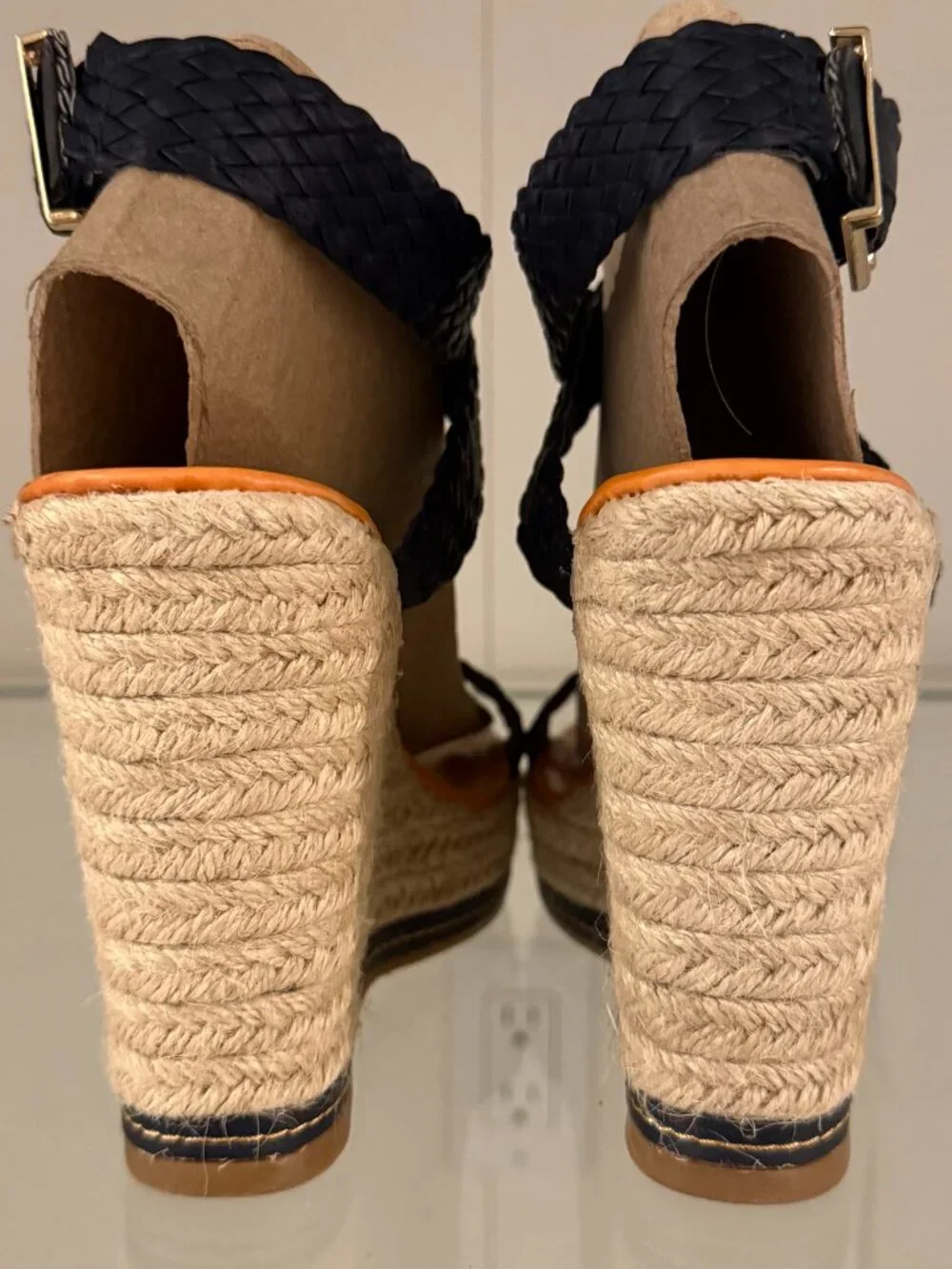 Steve Madden Navy Braided Leather Espadrille Wedge Sandals
